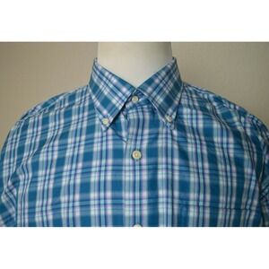 Peter Millar Button Down Blue Pink Check Plaid Casual‎ Dress Shirt Mens XL